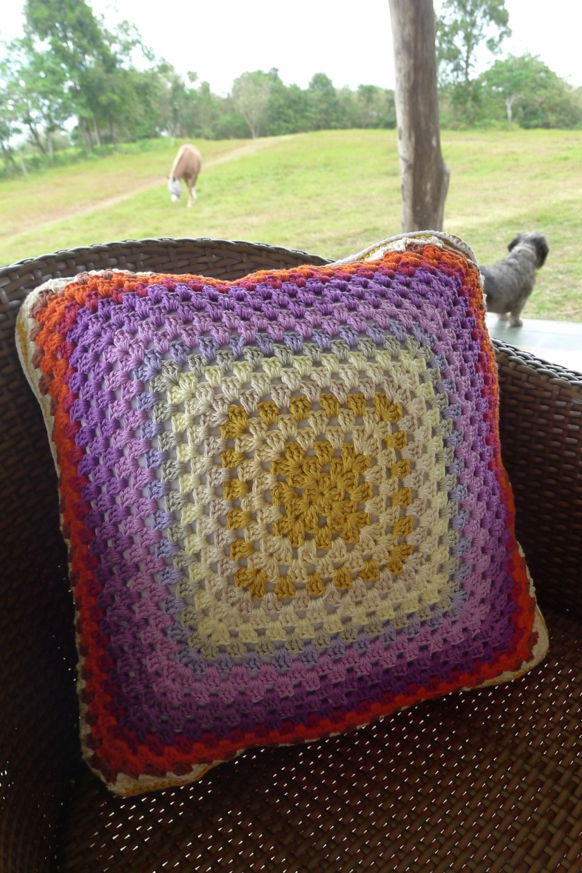 back view of crochet pillow #2